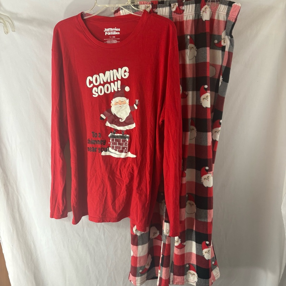 Santa Coming Soon Festive Red and Black Pajama Set with Santa Print